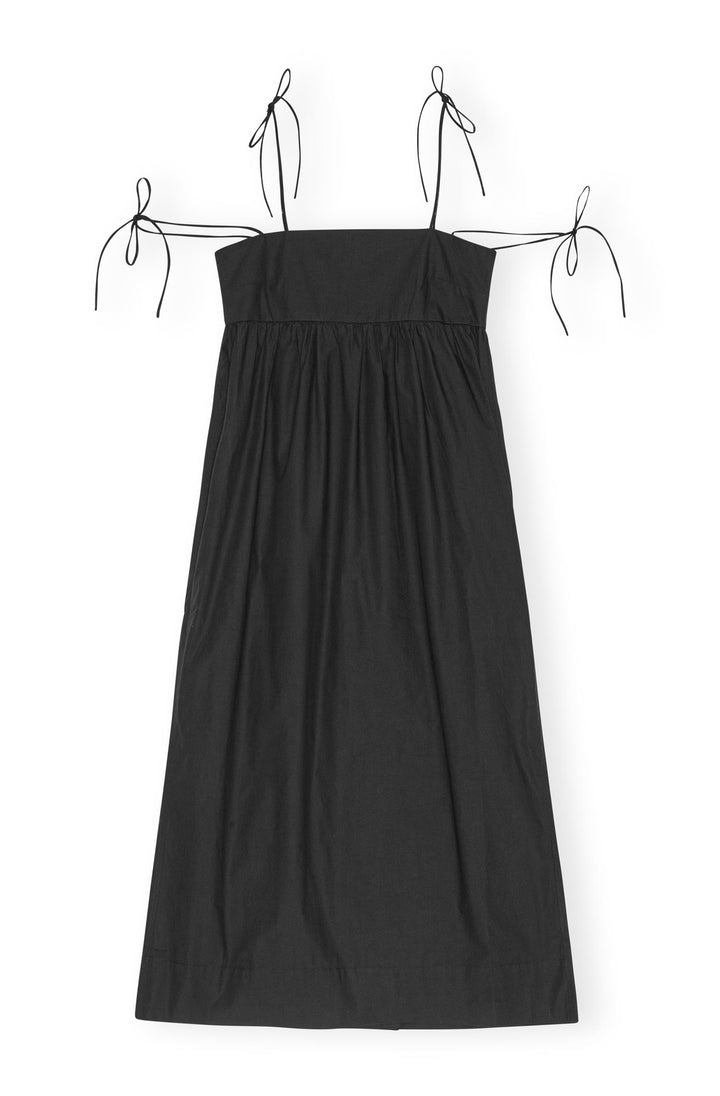 Cotton Poplin String Midi Dress - Black