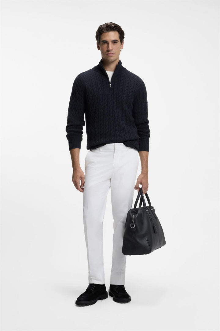H-Furore Cable-Knit Zip-Neck Sweater Dark Blue