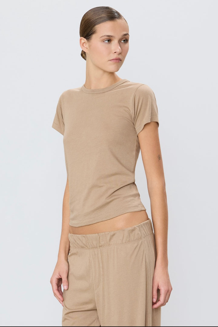 ETERNE Fitted Crew Neck Short Sleeve T-Shirt Taupe Beige - Dale