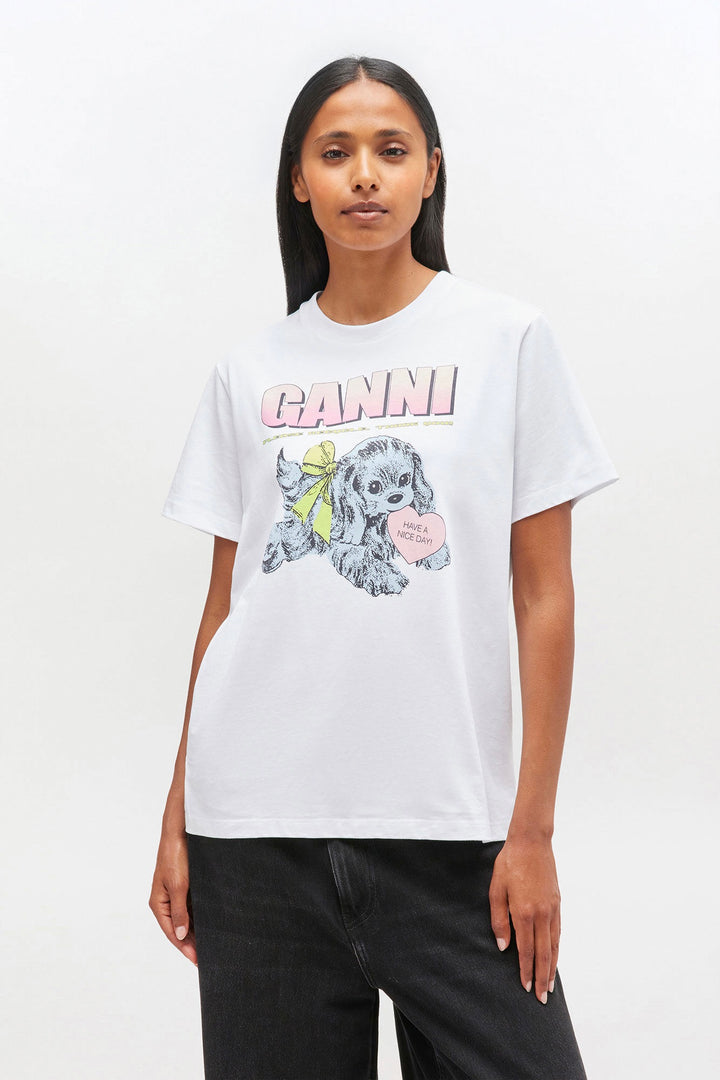 GANNI Basic Cotton Jersey Neon Puppy Bright White  T-shirt - Dale