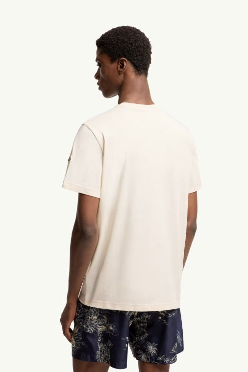 Seaside Print Cotton T-Shirt Open White