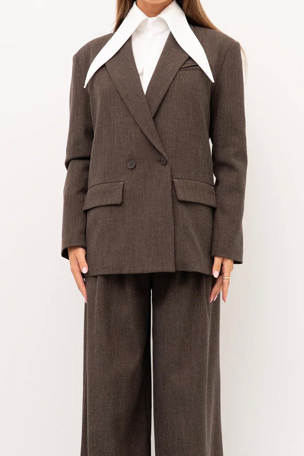 Double-Breasted Notch-Lapel Blazer Dark Brown