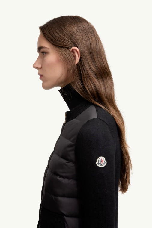 Padded Wool Zip-Up Cardigan Black