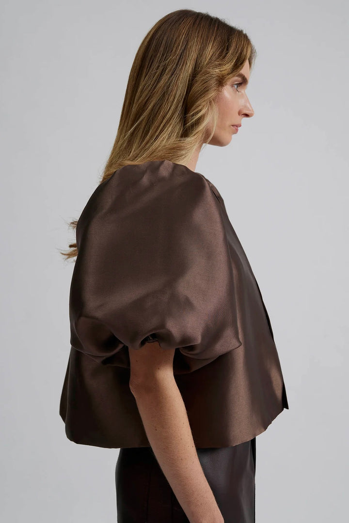 Cleo Pouf Sleeve Blouse Chocolate