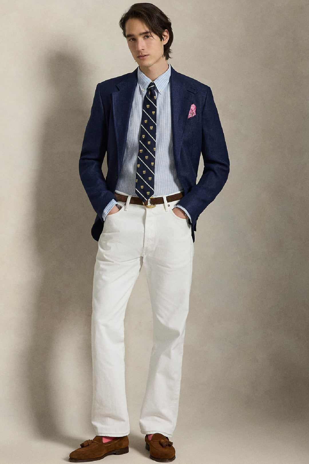 Custom Fit Striped Linen Shirt Blue/White