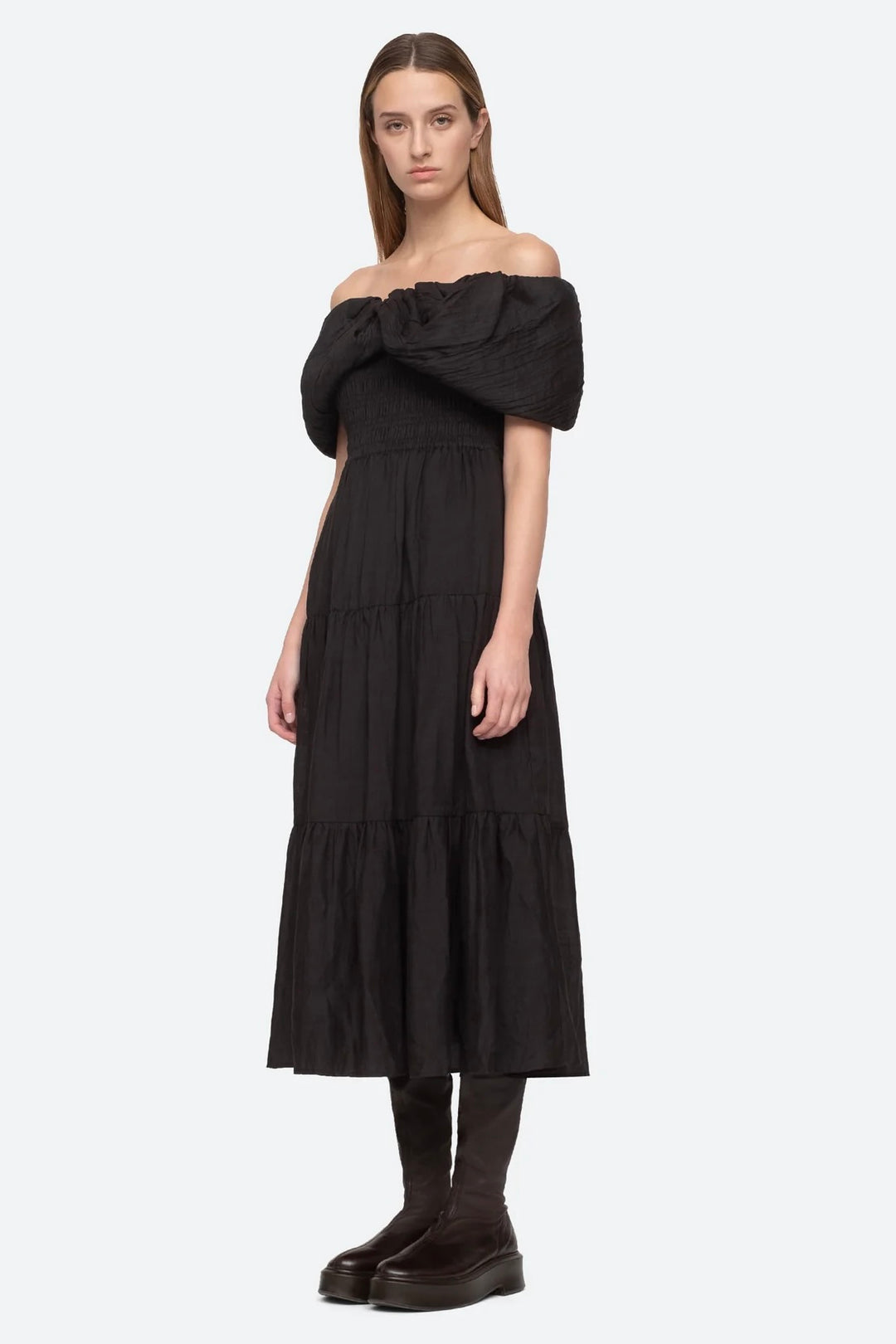 LOREN SOLID OFF SHOULDER DRESS