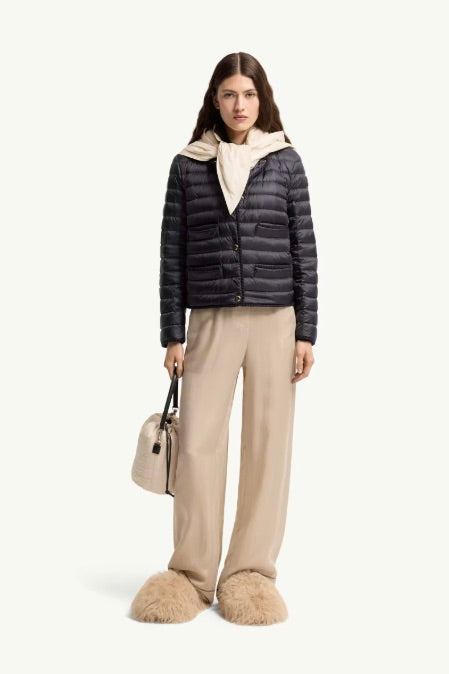 Circaete Braided Trim Short Down Jacket Navy Blue