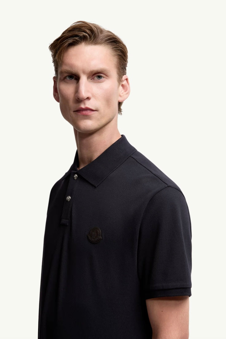 Logo Patch Cotton Piquet Polo Shirt Blue