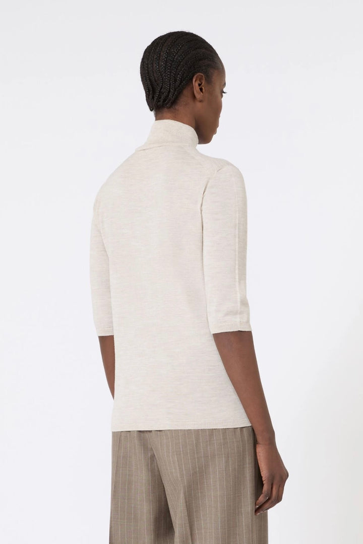 Stockinette-Stitched Wool Polo-Neck Sweater Powder