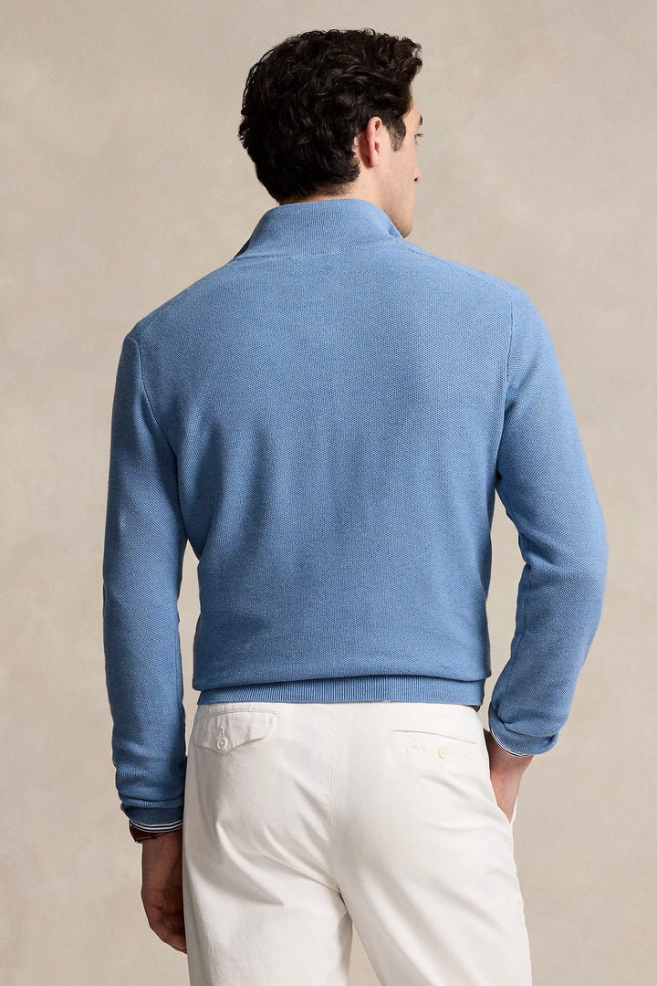 Mesh-Knit Cotton Quarter-Zip Jumper Lake Heather