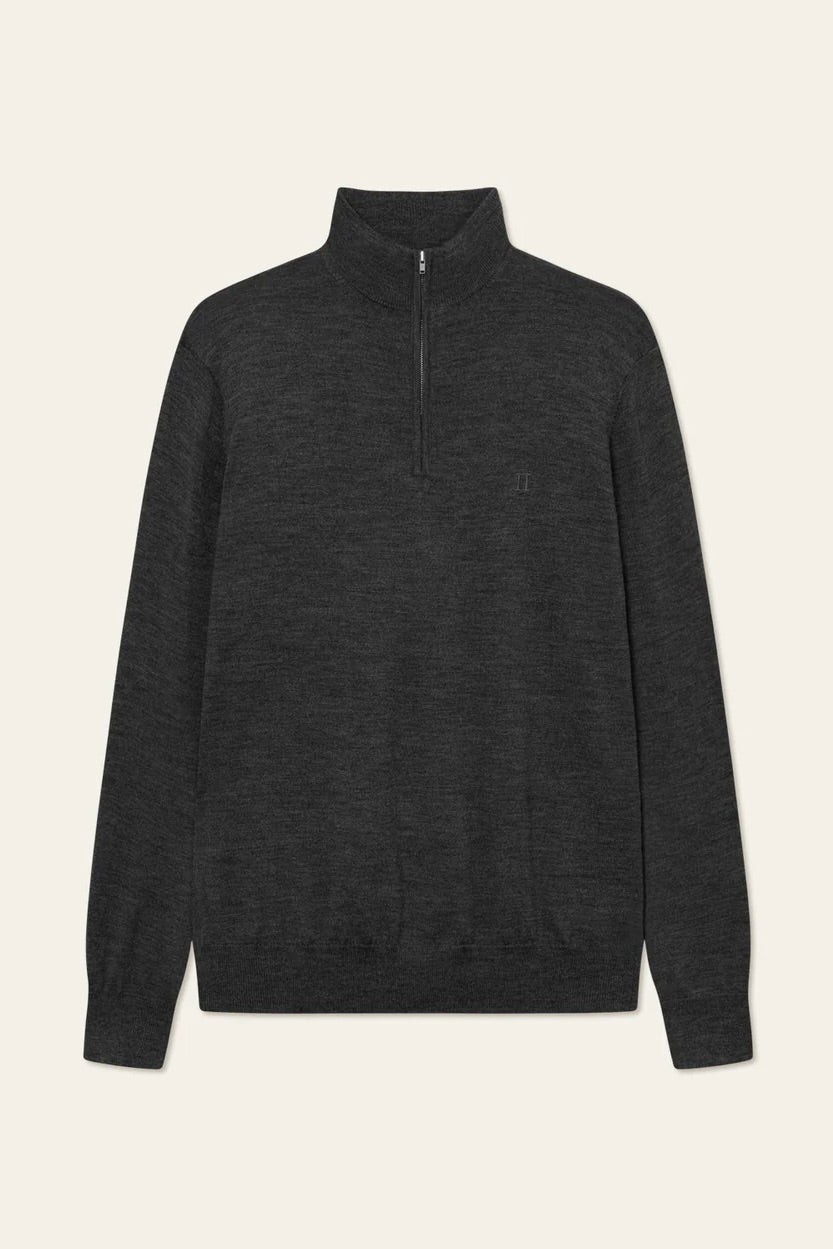 LES DEUX Greyson Half-Zip Merino Knit Dark Grey Melange - Dale