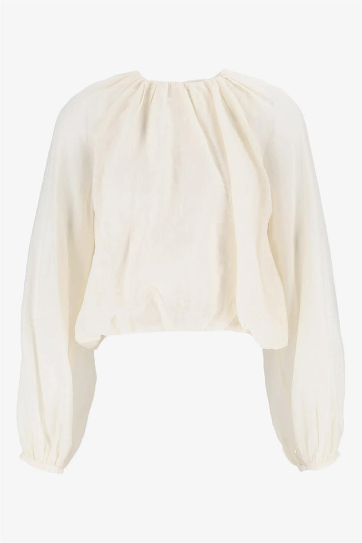 ELEH Gathered Balloon-Sleeve Blouse Cream - Dale