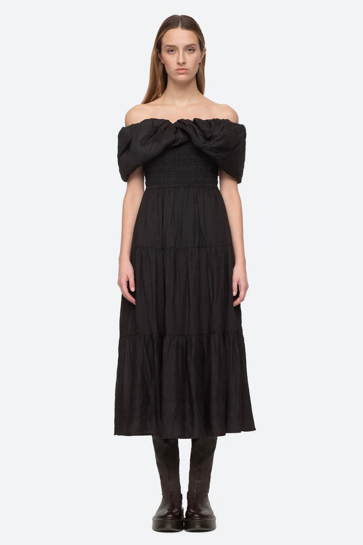 LOREN SOLID OFF SHOULDER DRESS