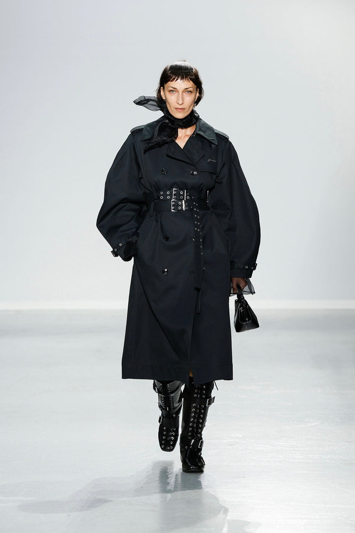 Bonded Cotton Trench Coat Black