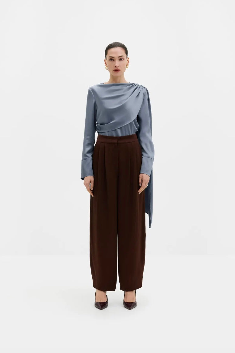 Melandy Draped Cape Blouse Steel Blue