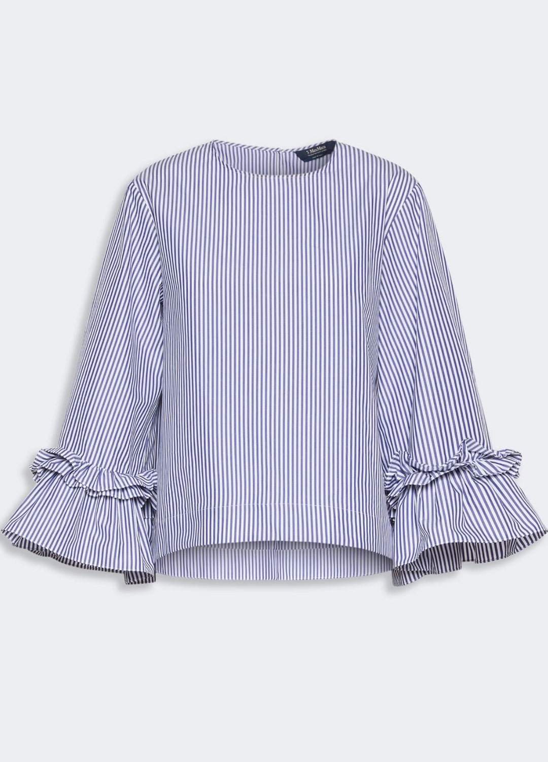 Poplin Blouse with Ruffles and Flounces Light Blue Stripe