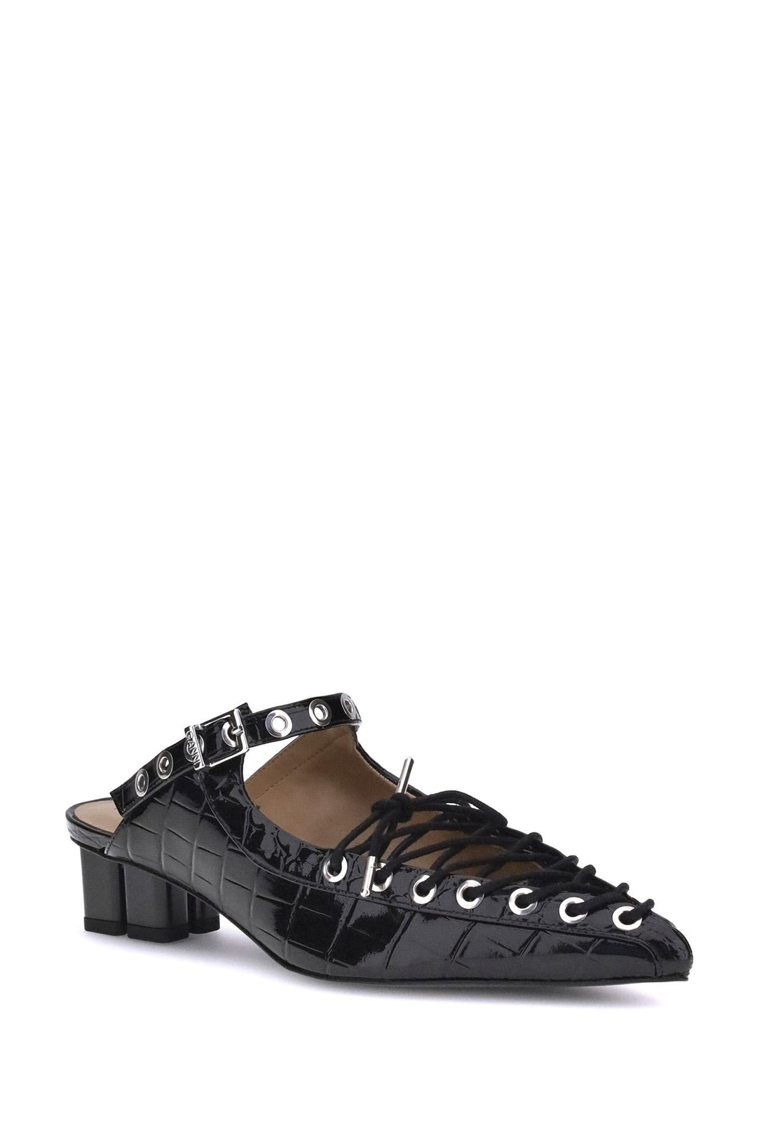 GANNI Eyelets Lace Up Mule Shiny Croco - Dale