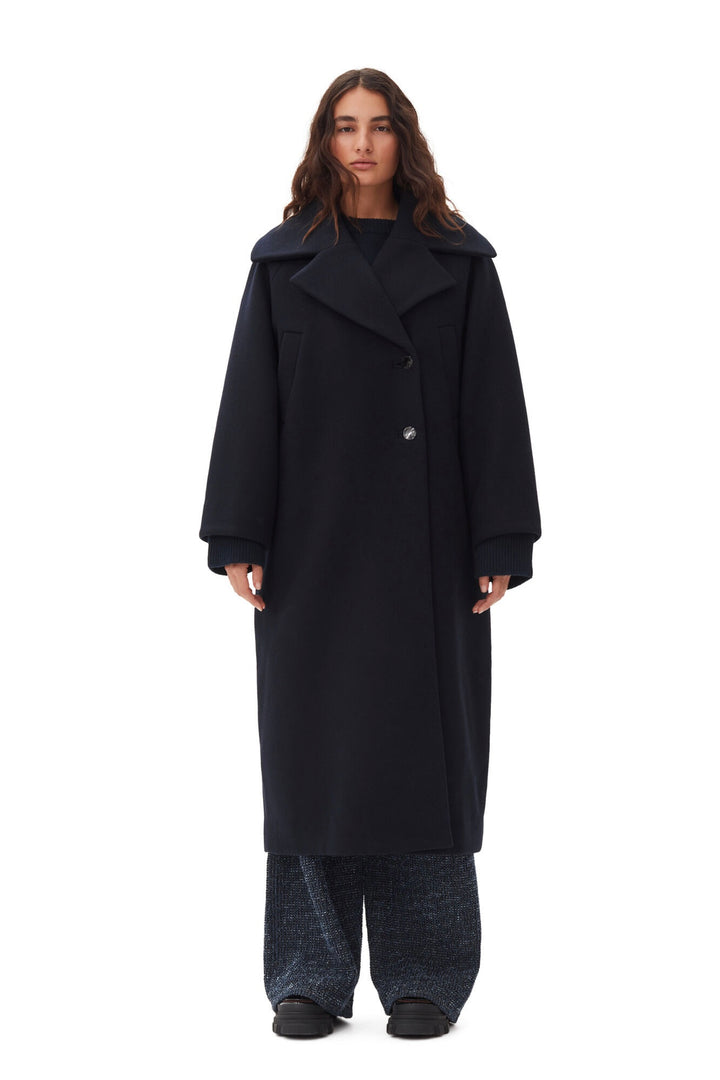 Boiled Wool Large Collar Coat