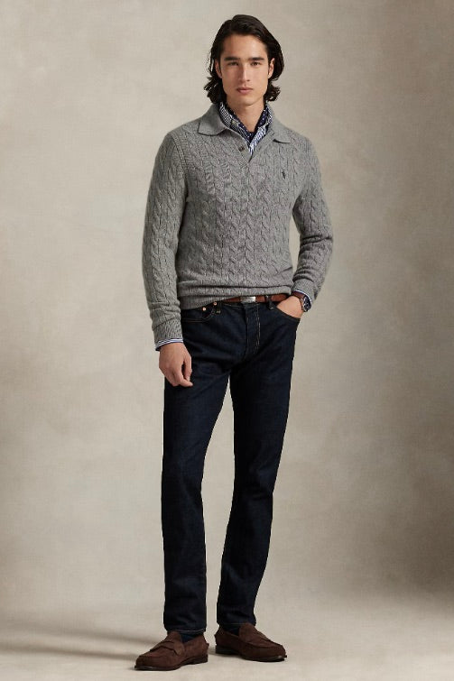 Cable-Knit Wool-Cashmere Jumper Fawn Grey Heather