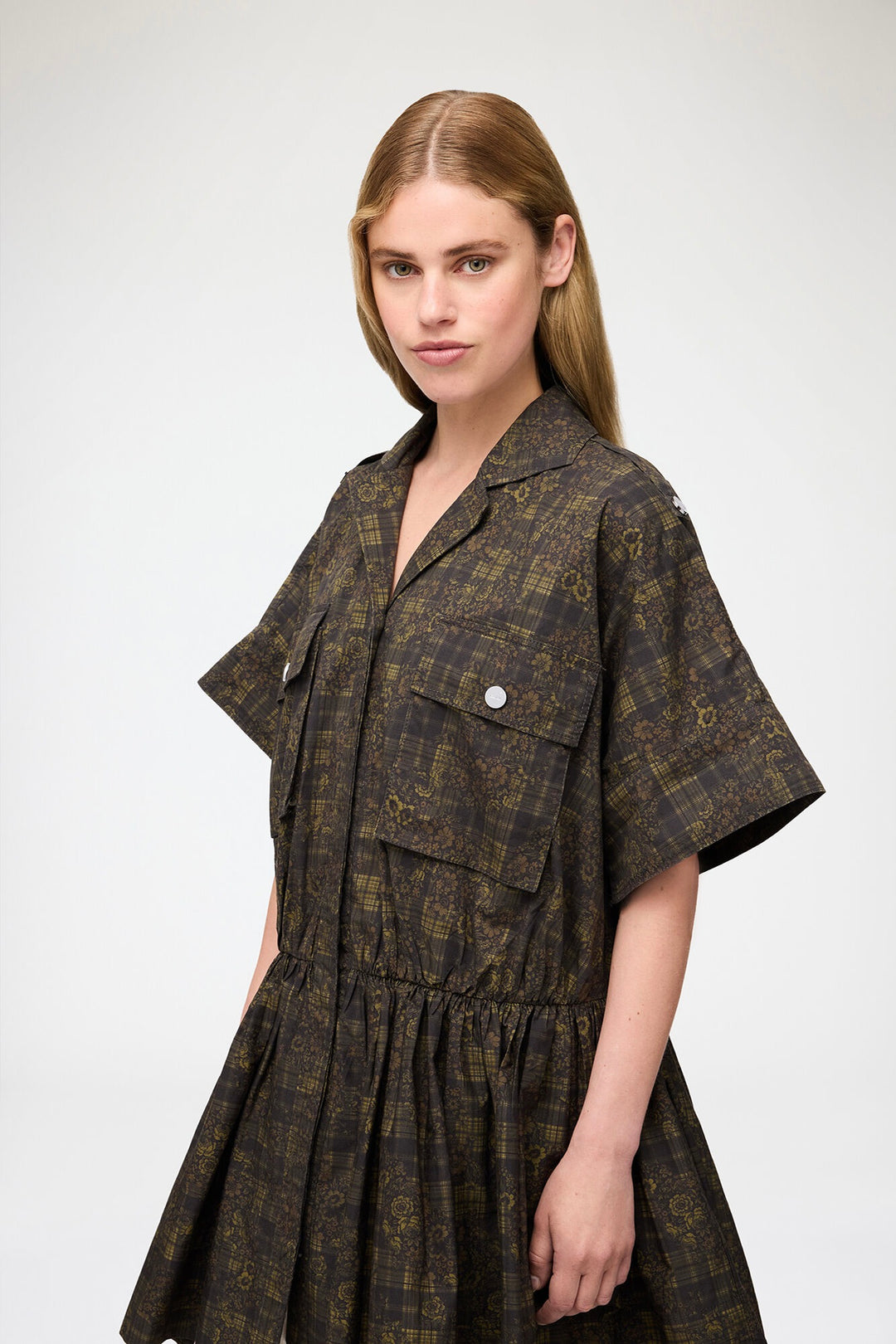 Printed Stretch Cotton Mini Utility Dress