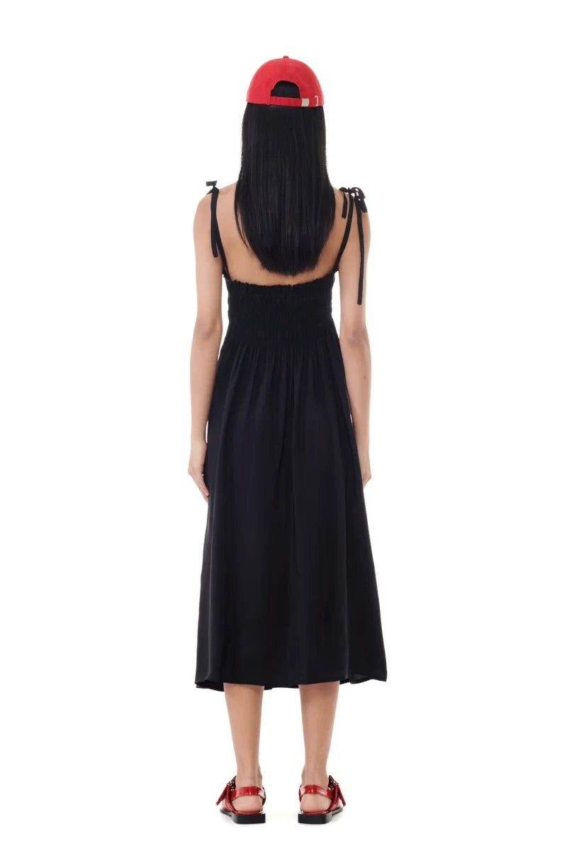 Viscose Habotai Midi Smock Strap Dress