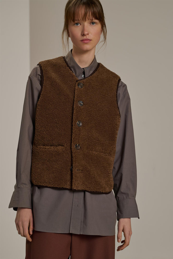 Fusil Waistcoat Faux Fur Marron