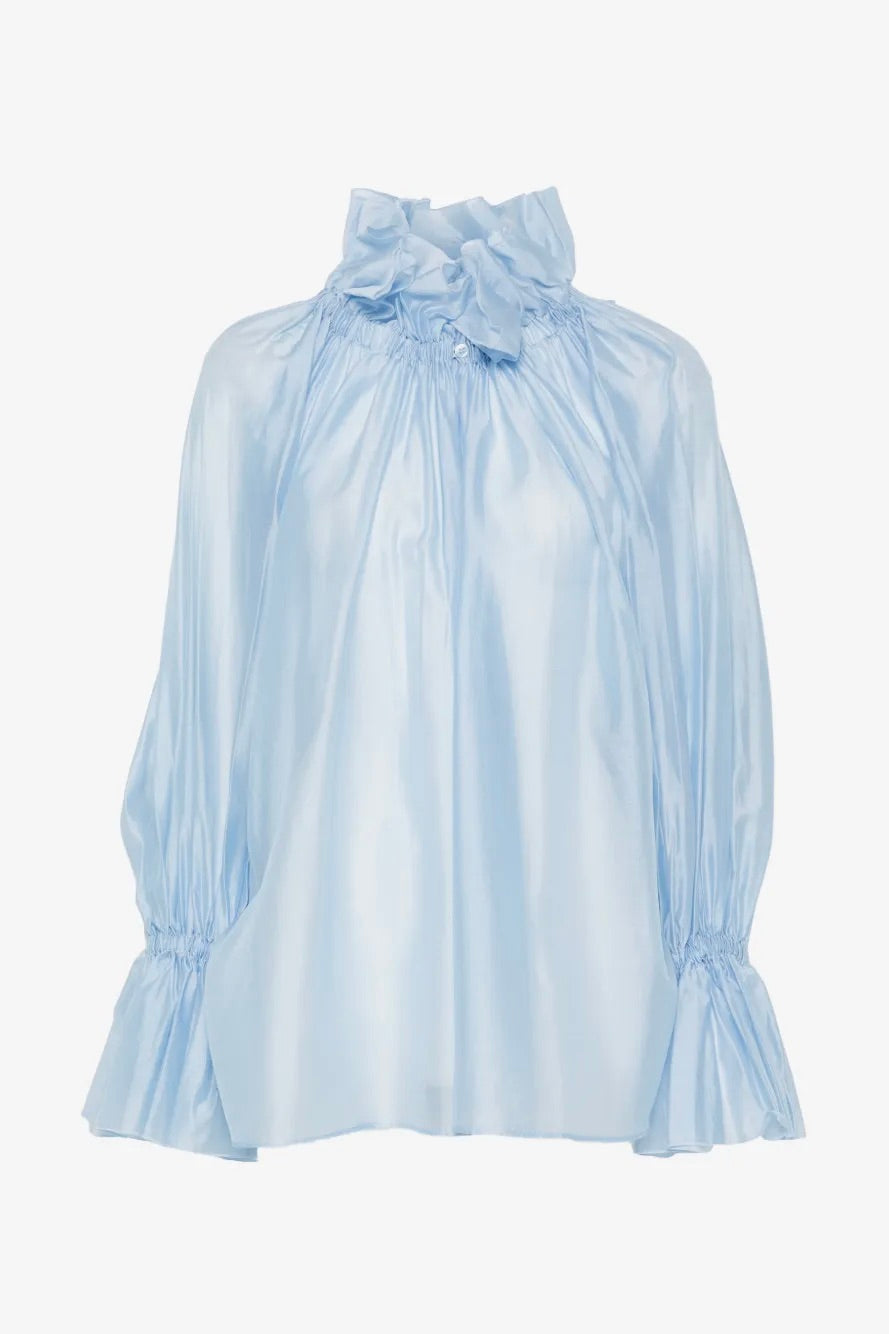 Estelle Ruffled Neck Blouse Light Blue