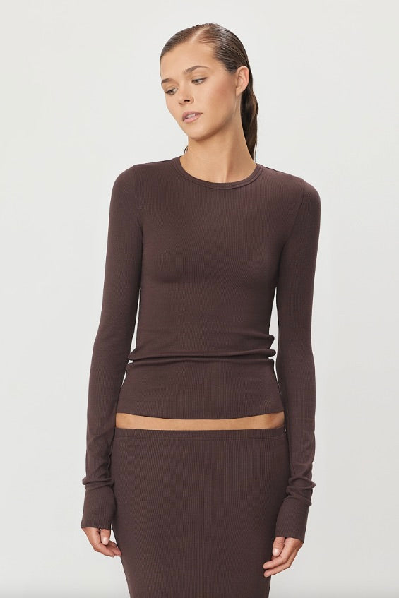 Long Sleeve Fitted Top Espresso