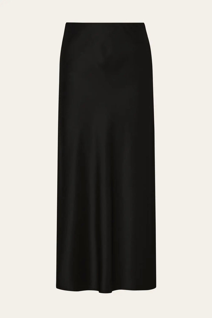 Aubree Satin Midi Skirt Black