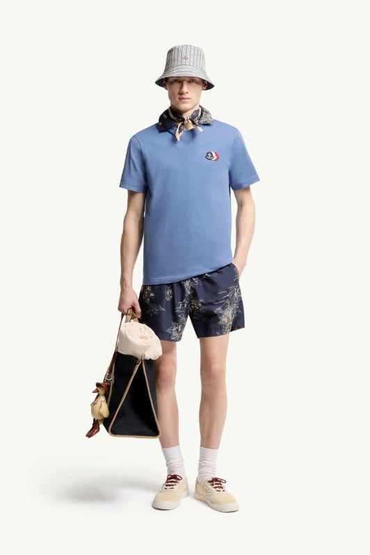 Embroidered Tricolor Logo Cotton T-Shirt Light Blue