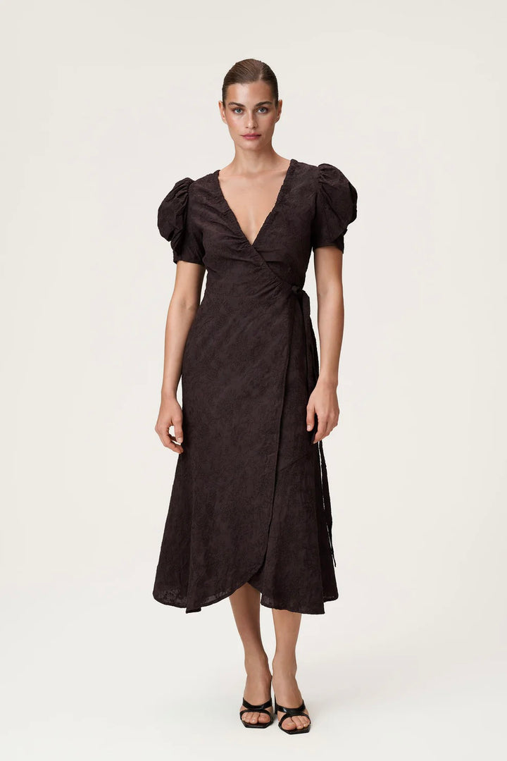 Ferrone Midi Dress Brown Embroidery