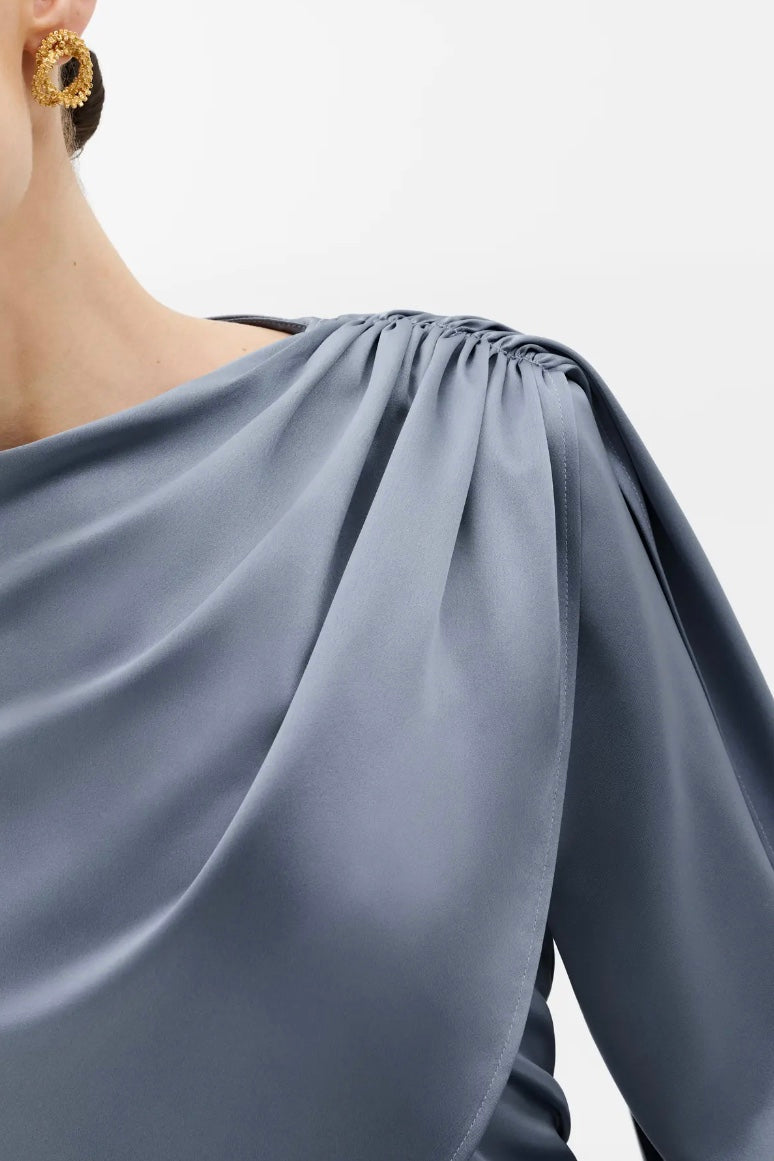 Melandy Draped Cape Blouse Steel Blue