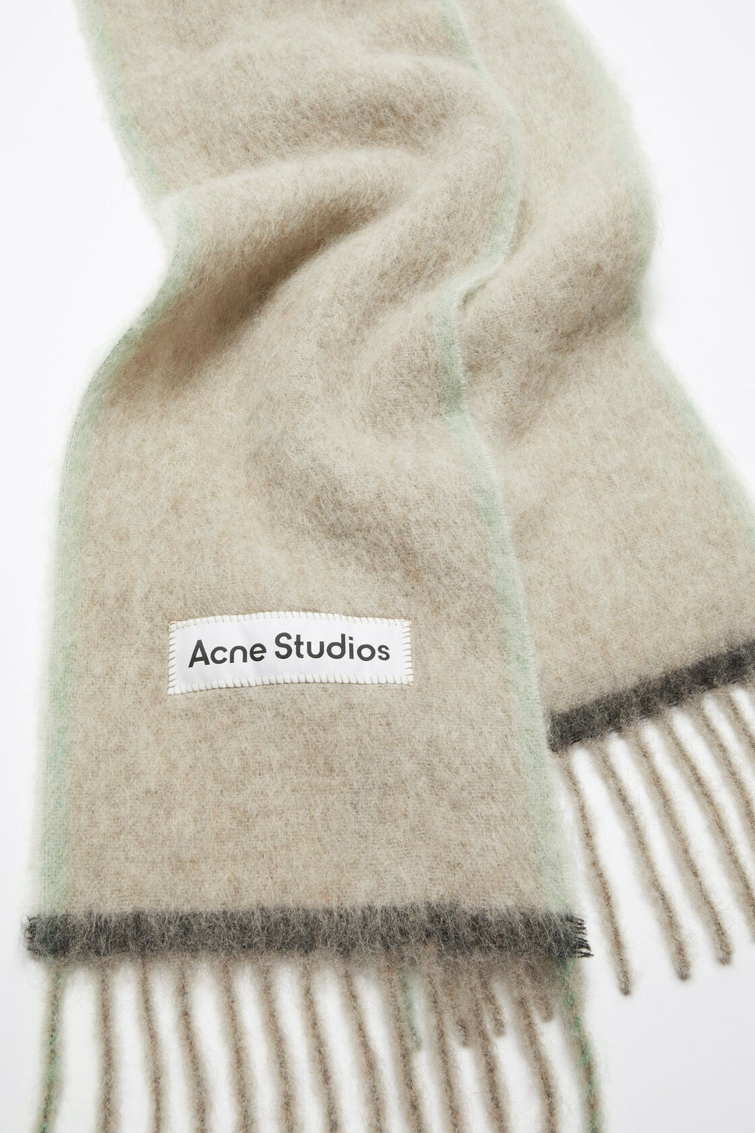 Wool Mohair Narrow Scarf Beige/Grey