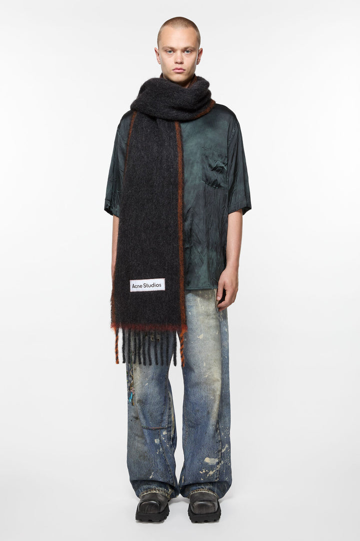 Wool Mohair Narrow Scarf Black