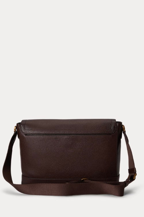 Pebbled Leather Messenger Bag Dark Brown