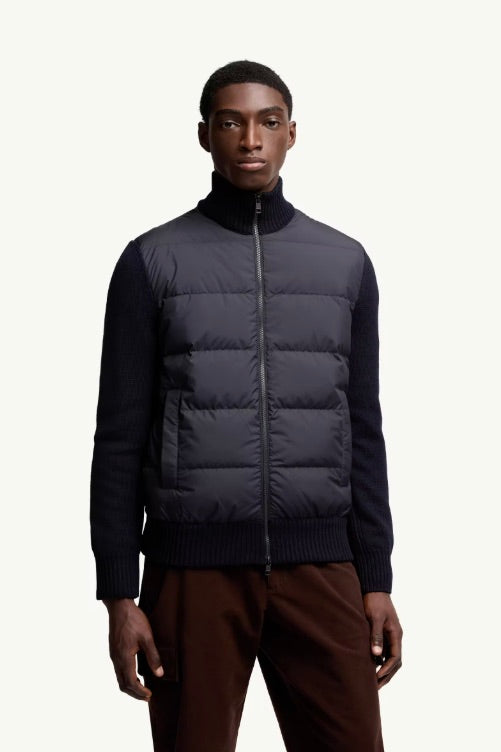 Padded Wool Zip-Up Cardigan Dark Blue