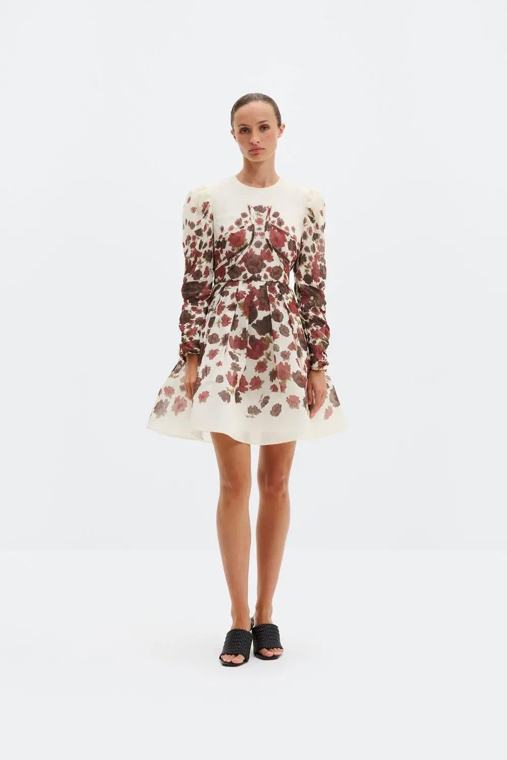 Leoni Silk Blend Mini Dress Wine Peony