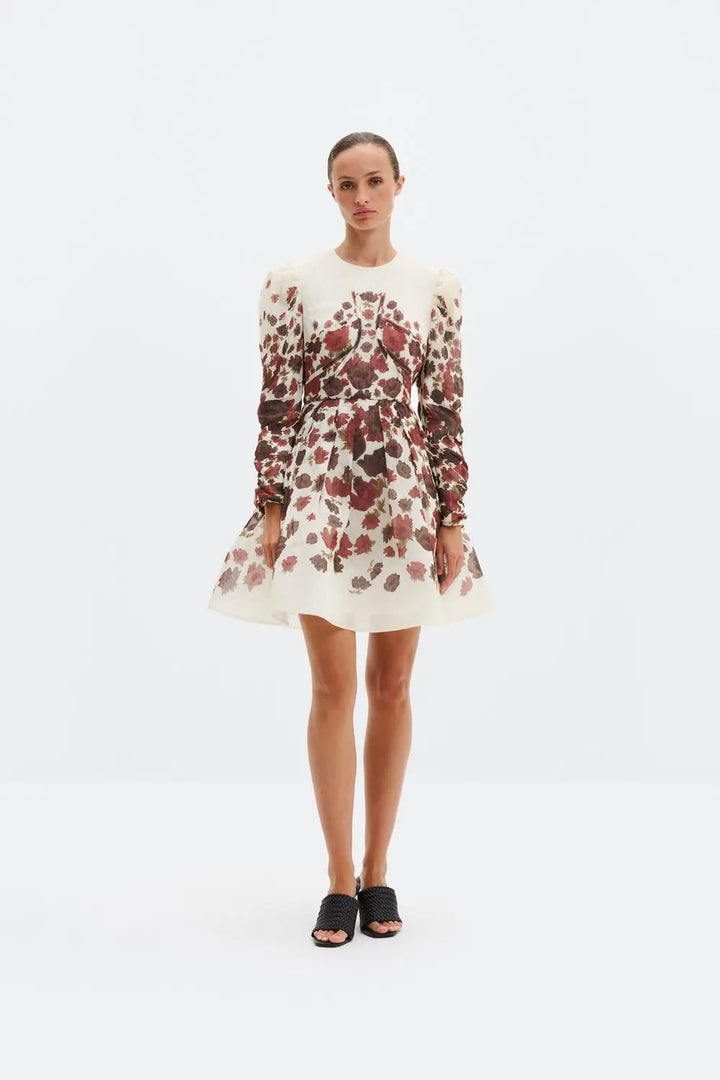 Leoni Silk Blend Mini Dress Wine Peony