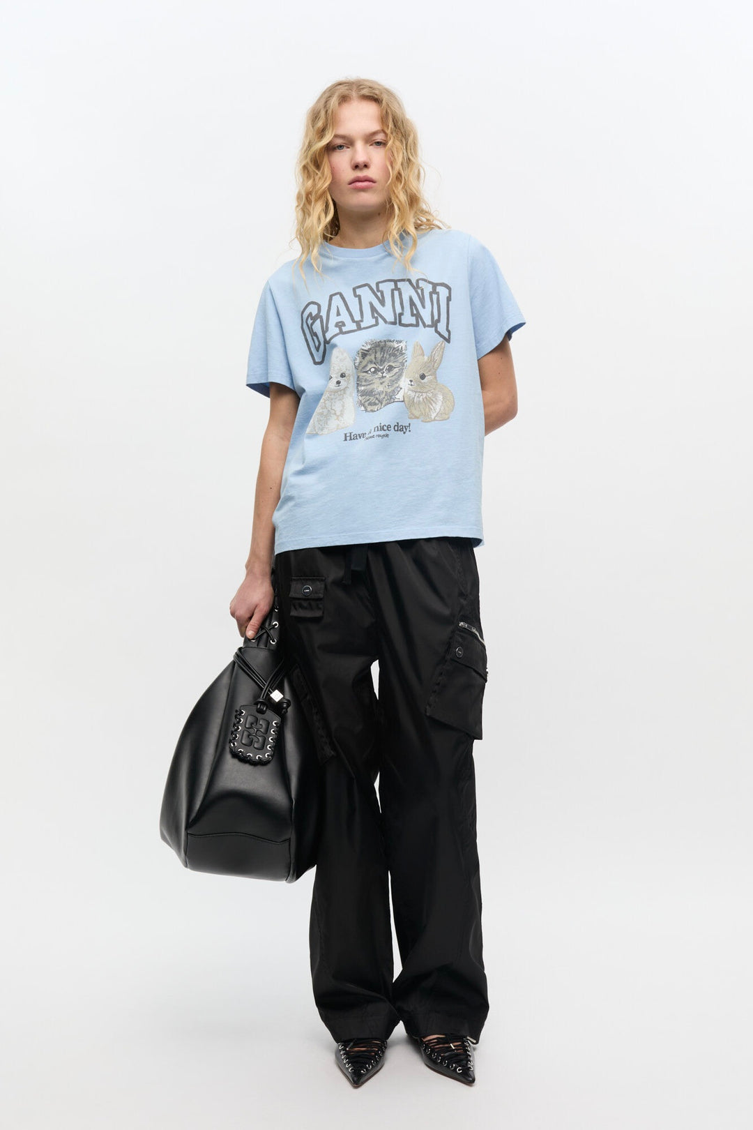 Basic Cotton Jersey Animals Relaxed T-shirt Chambray Blue