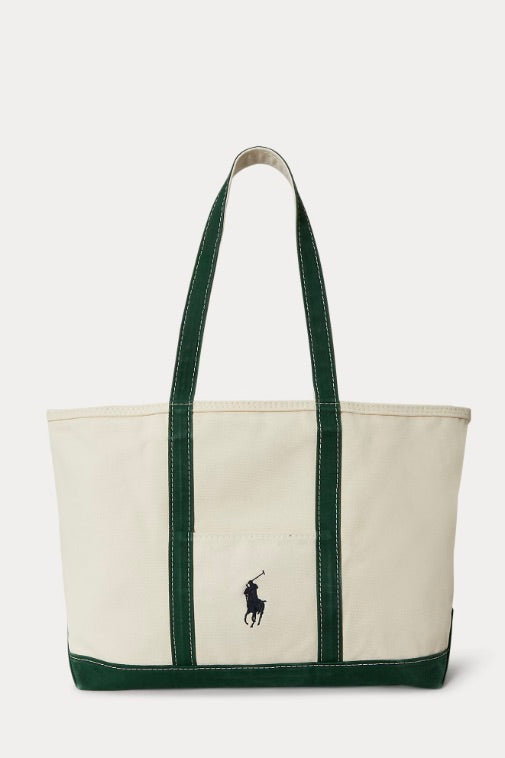 POLO RALPH LAUREN Big Pony Canvas Tote Cream/Green - Dale