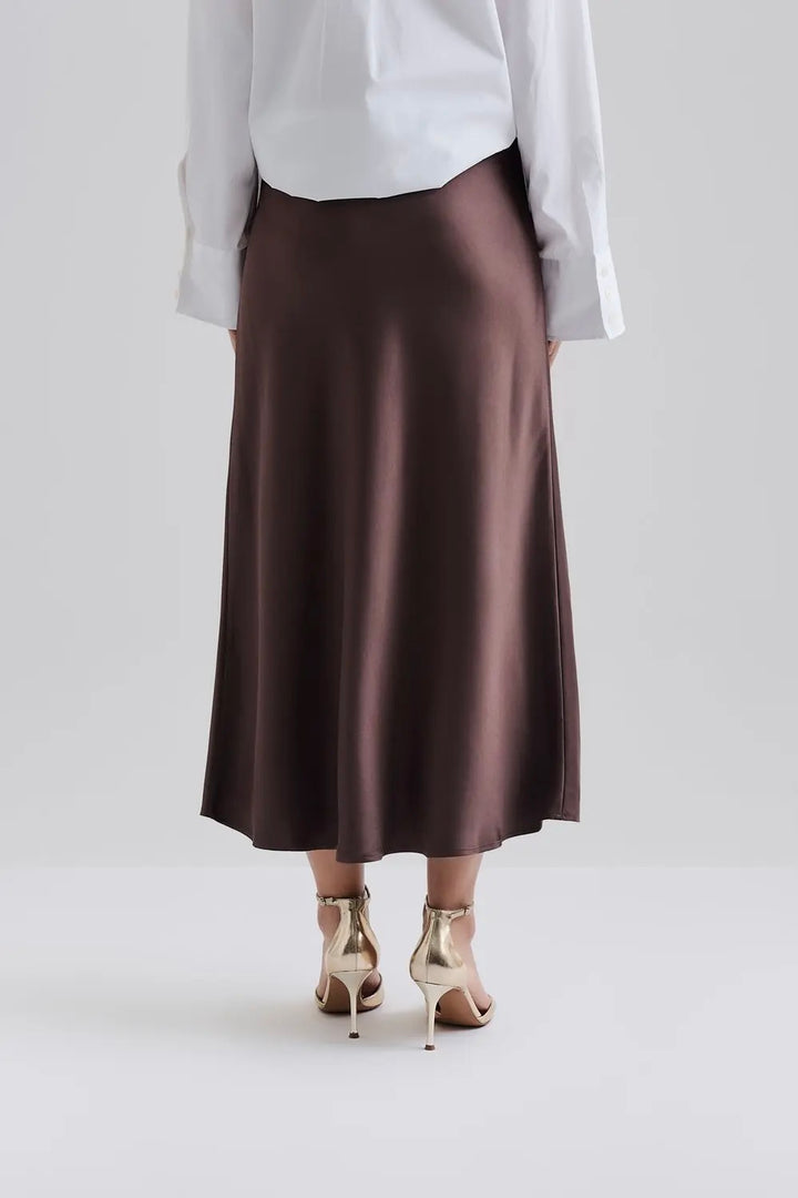 BY MALINA Aubree Satin Midi Skirt Chocolate - Dale