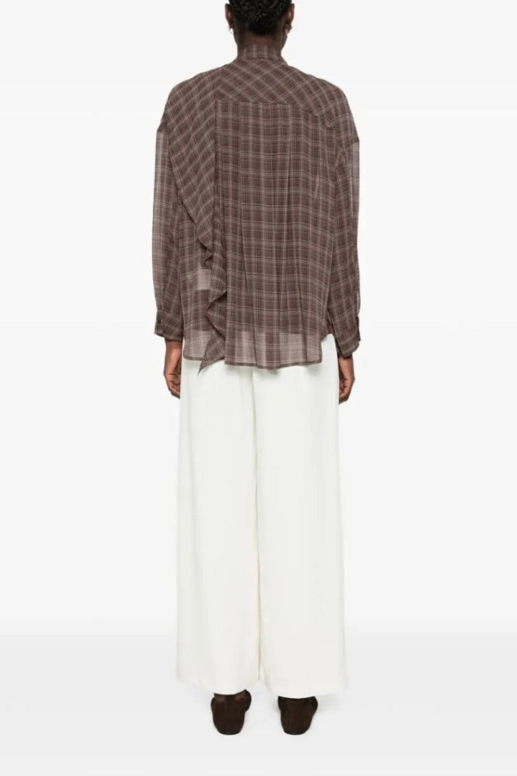 ELEH Check-Pattern Ruffled Blouse Brown - Dale