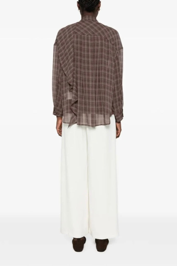 ELEH Check-Pattern Ruffled Blouse Brown - Dale