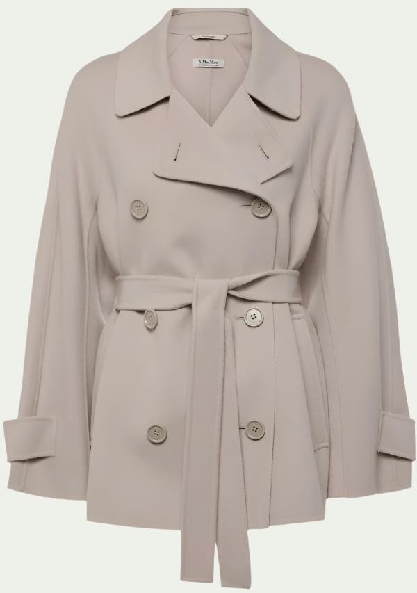 Louis Short Wool Trench Coat Ecru