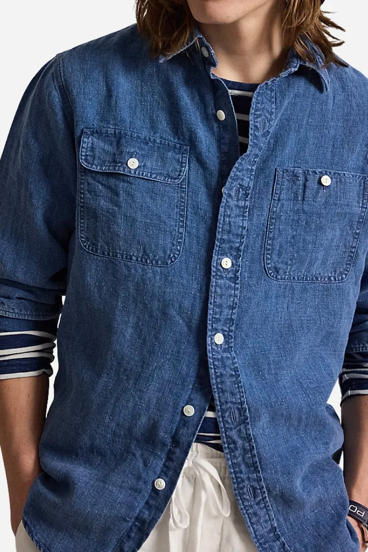 Linen Denim Sport Shirt Medium Indigo