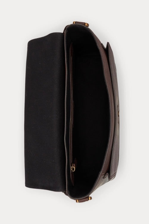 Pebbled Leather Messenger Bag Dark Brown