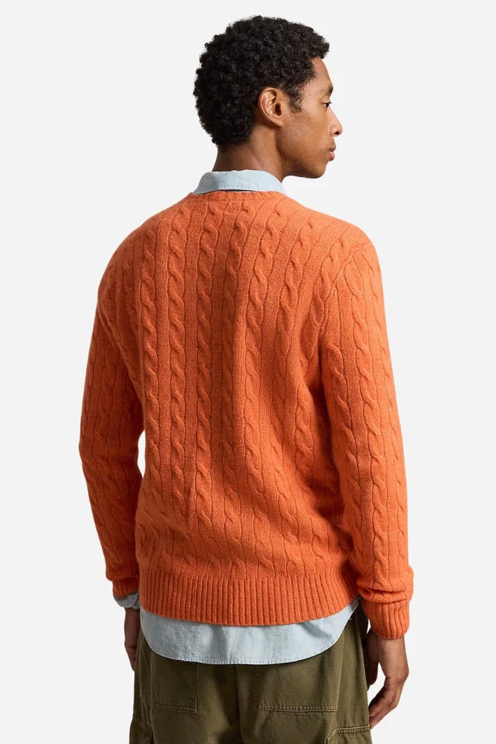 Cable-Knit Wool Cashmere Sweater Orange Jasper Heather