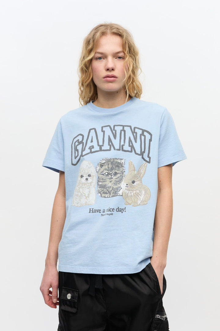 Basic Cotton Jersey Animals Relaxed T-shirt Chambray Blue