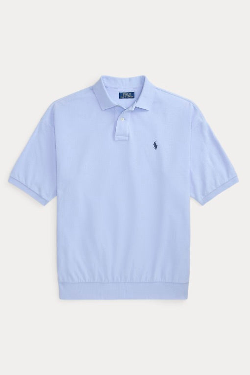 Relaxed Fit Mesh Polo Shirt Pebble Blue