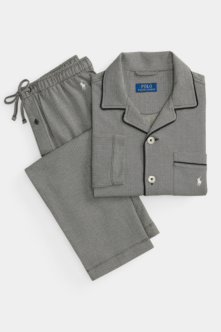 Jacquard-Knit Pyjama Set Black/Cream